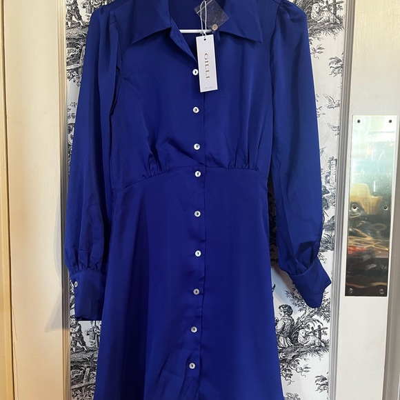 Gilli Blue Long Sleeve Shirt Dress with Bishop Sleeves. NWT - Picture 11 of 13